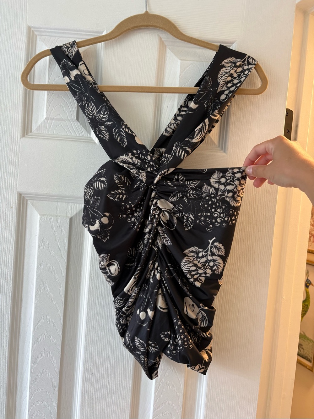 Free People Black and Cream Floral One-Piece Bodysuit